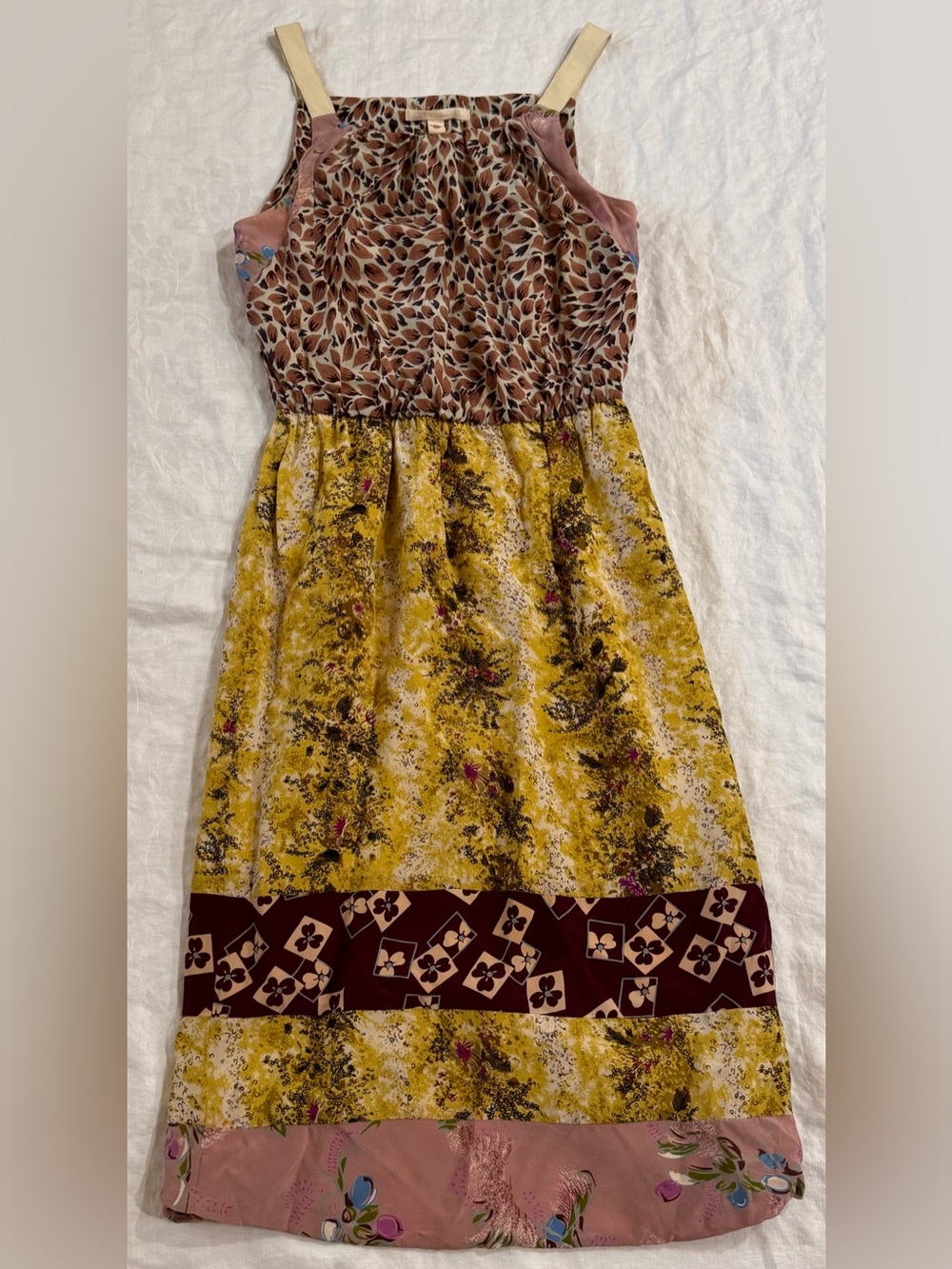 Burning Torch Anthropologie 100% Pure Silk Patchwork Midi Dress 4